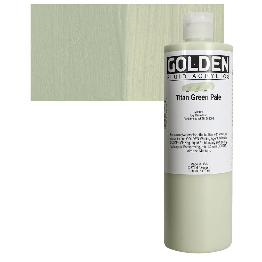 Open in modal - Golden Fluid Acrylic - Titan Green Pale, 16 oz bottle and swatch