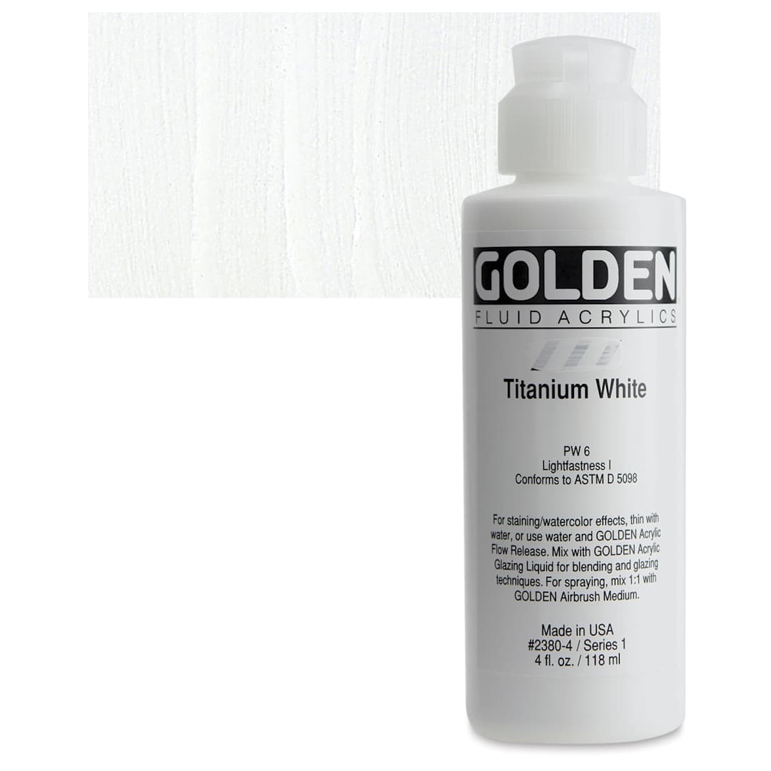 Open in modal - Golden Fluid Acrylic - Titanium White, 4 oz bottle and swatch
