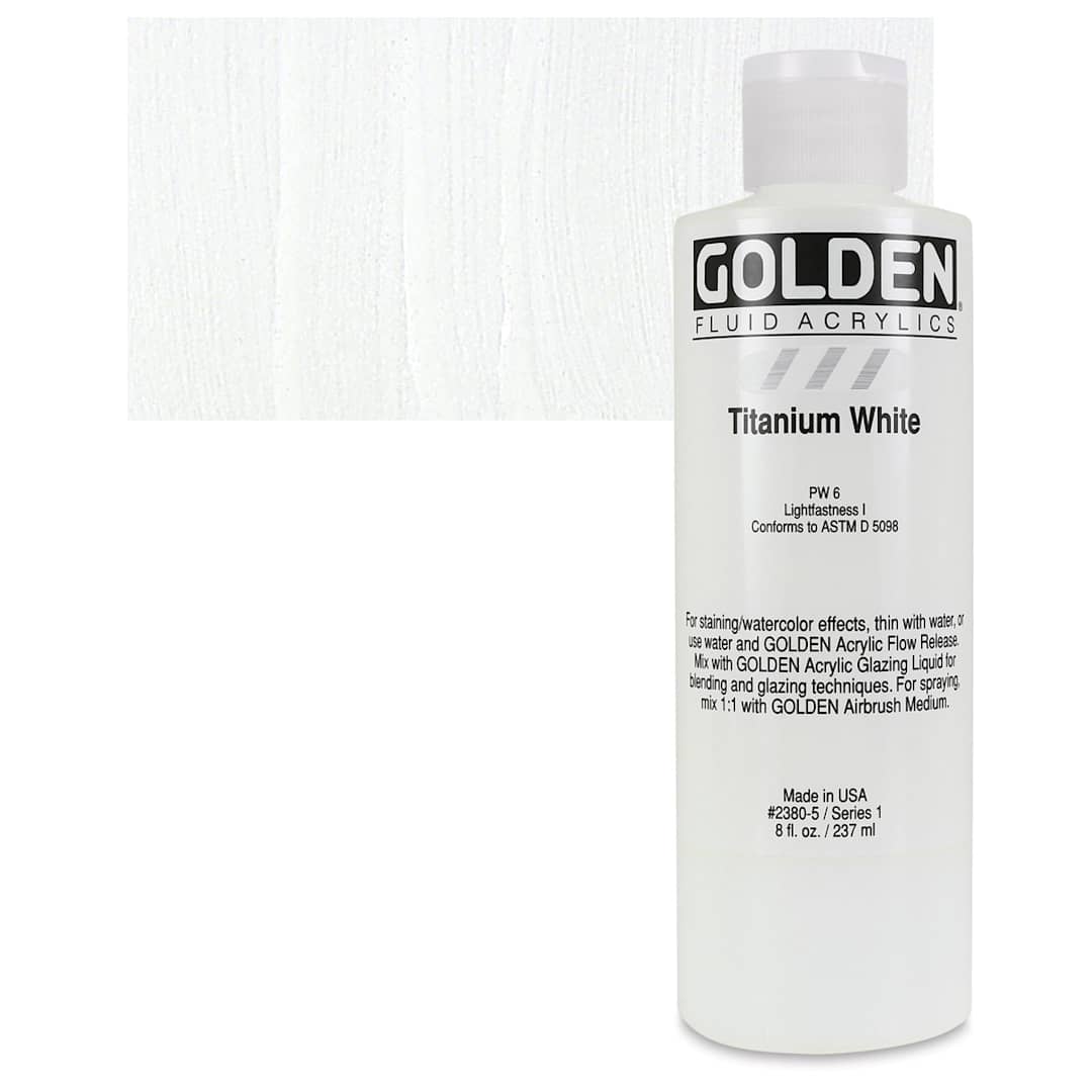 Open in modal - Golden Fluid Acrylic - Titanium White, 8 oz bottle and swatch