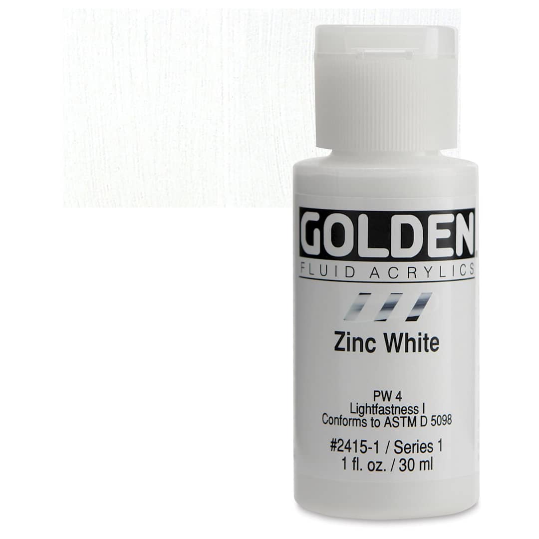 Open in modal - Golden Fluid Acrylic - Zinc White, 1 oz bottle and swatch