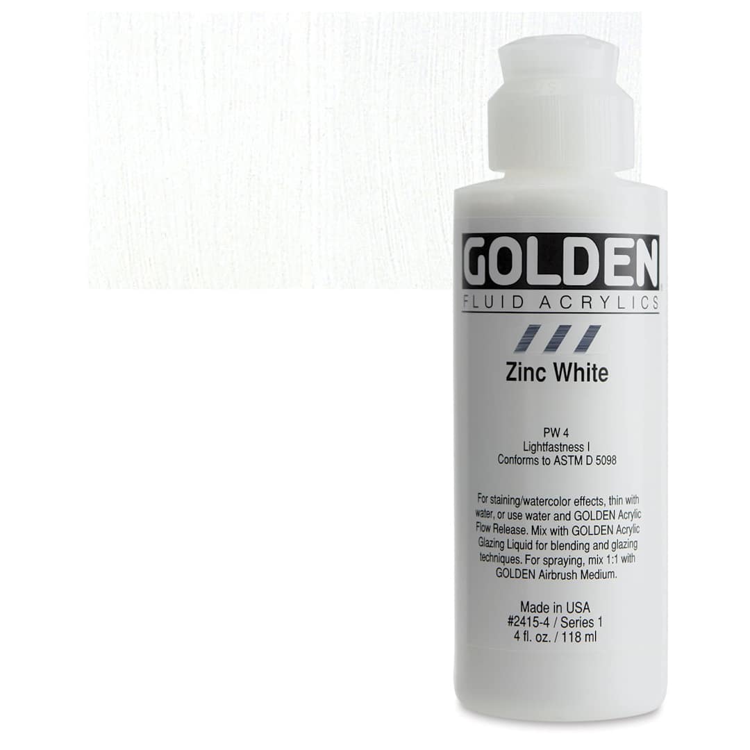Open in modal - Golden Fluid Acrylic - Zinc White, 4 oz bottle and swatch