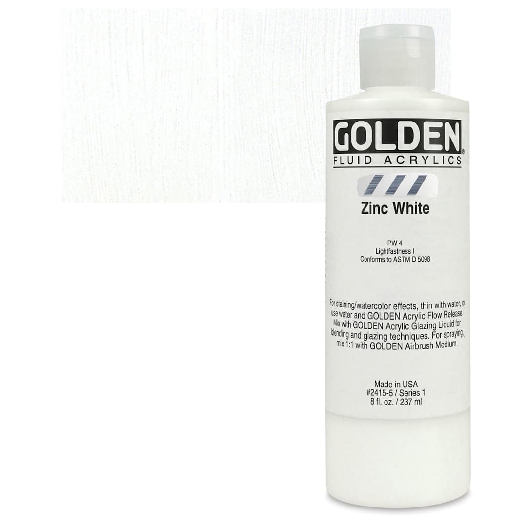 Open in modal - Golden Fluid Acrylic - Zinc White, 8 oz bottle and swatch