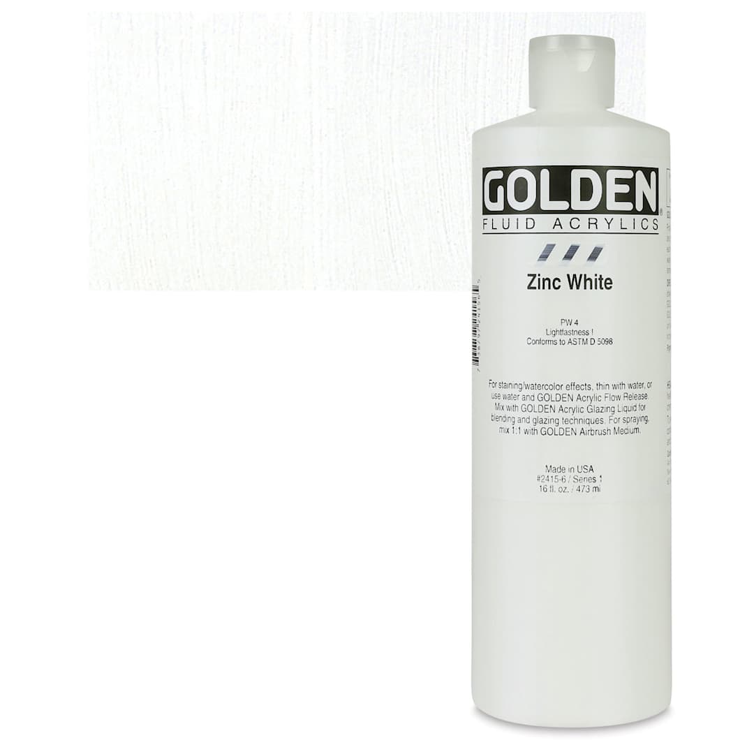 Open in modal - Golden Fluid Acrylic - Zinc White, 16 oz bottle and swatch