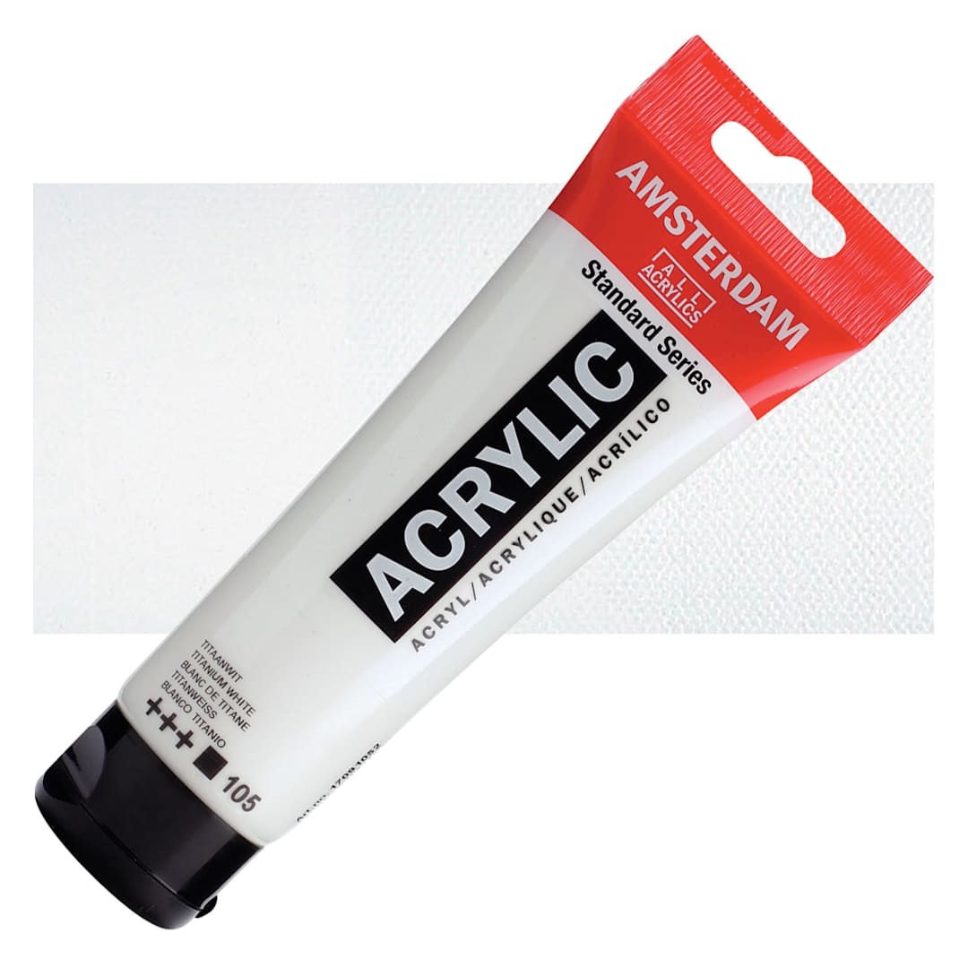 Open in modal - Amsterdam Standard Series Acrylic Paint - Titanium White, 120 ml tube and swatch