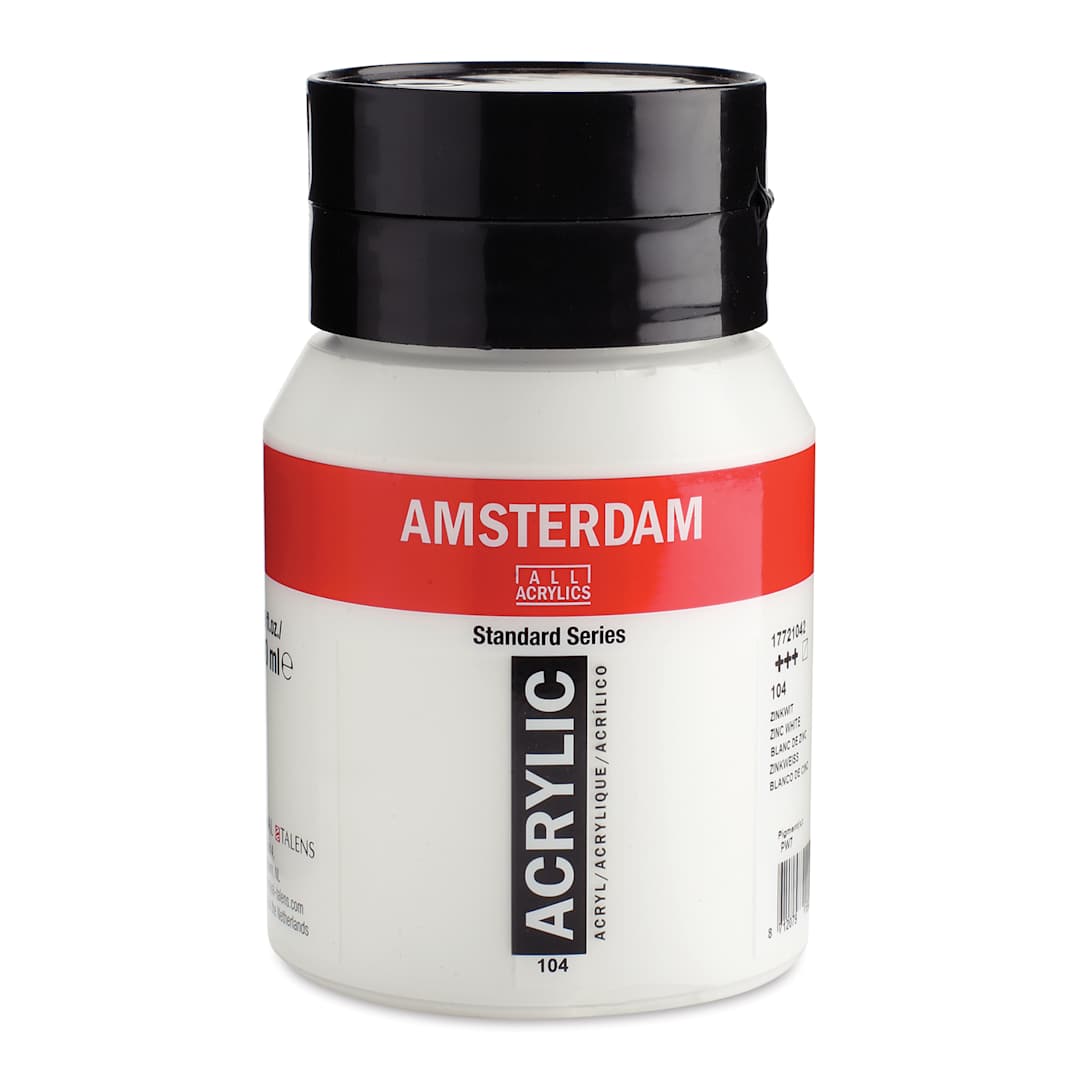 Open in modal - Amsterdam Standard Series Acrylic - Zinc White, 500 ml bottle and swatch