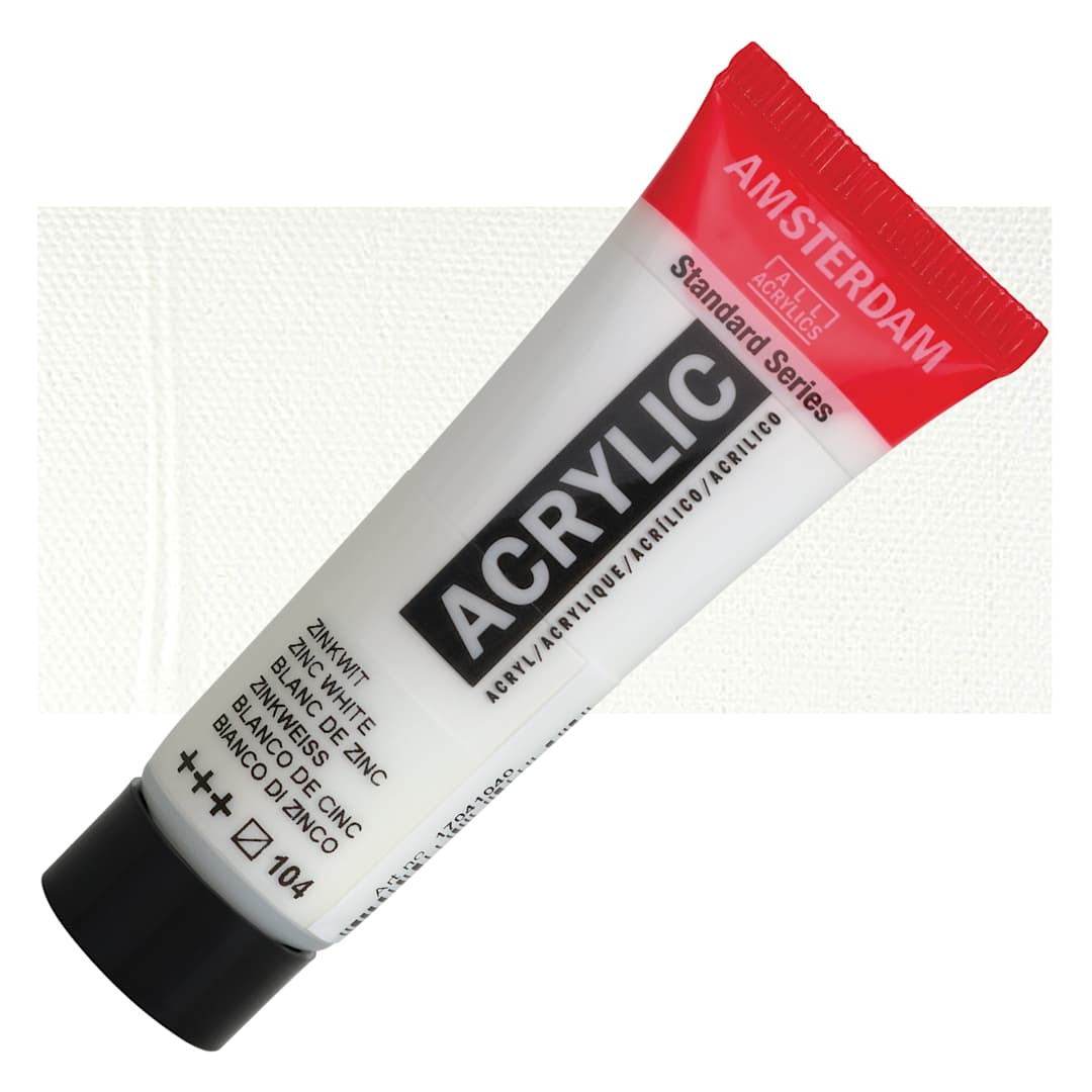 Open in modal - Amsterdam Standard Series Acrylic - Zinc White, 20 ml Tube and swatch
