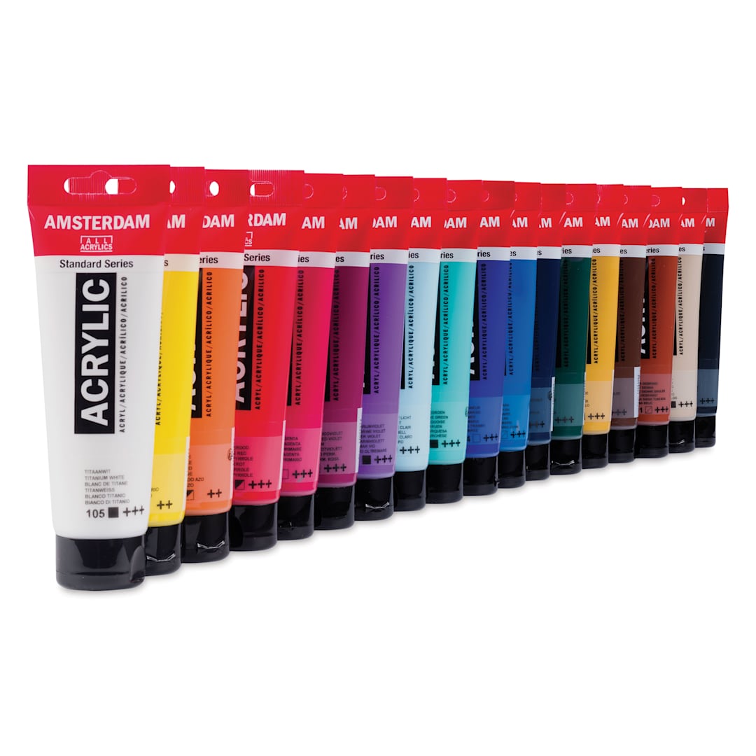 Open in modal - Amsterdam Standard Series Acrylics - Set of 18, Assorted Colors, 120 ml Tubes, contents