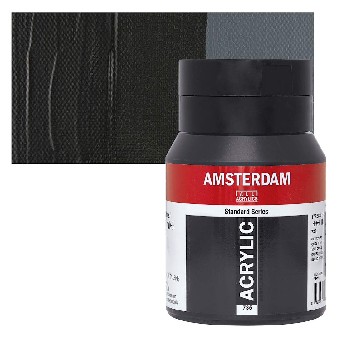 Open in modal - Amsterdam Standard Series Acrylic Paint - Oxide Black, 500 ml Bottle and swatch