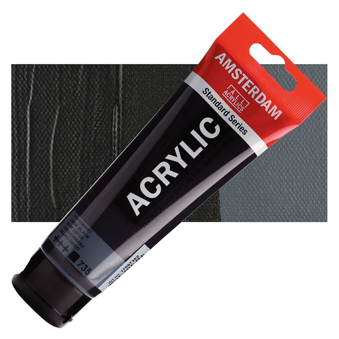 Open in modal - Amsterdam Standard Series Acrylic Paint - Oxide Black, 120 ml tube and swatch