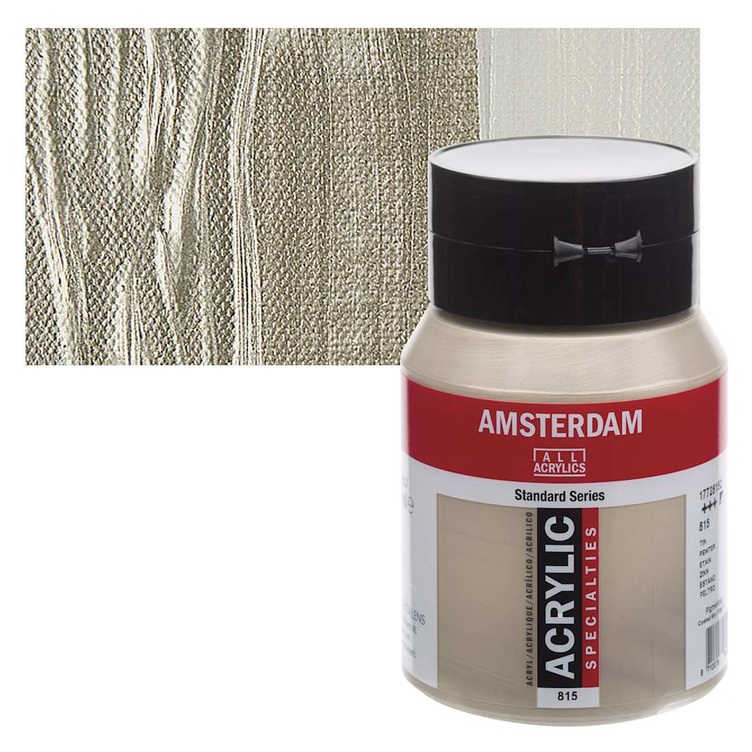 Open in modal - Amsterdam Standard Series Acrylic - Metallic Pewter, 500 ml bottle and swatch