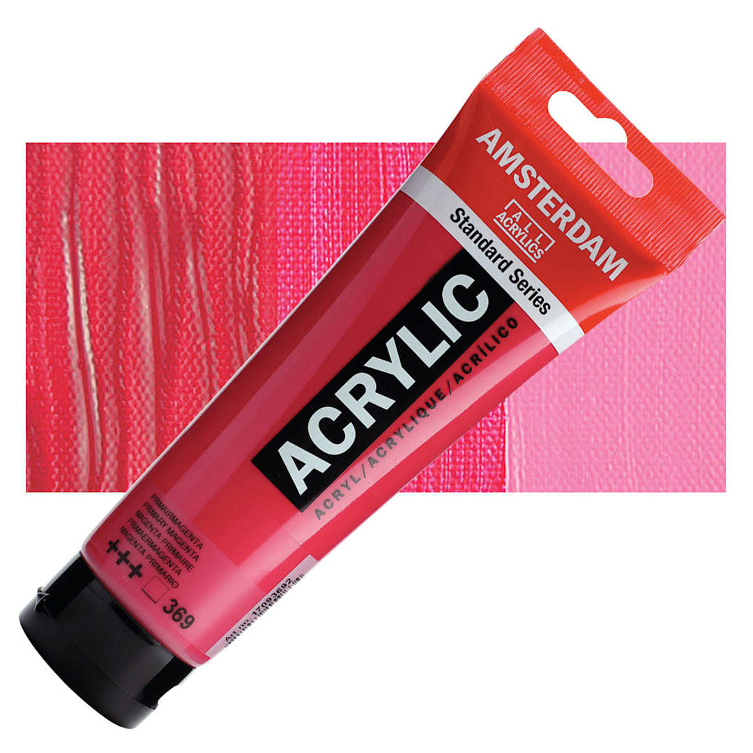 Open in modal - Amsterdam Standard Series Acrylic Paint - Primary Magenta, 120 ml tube and swatch