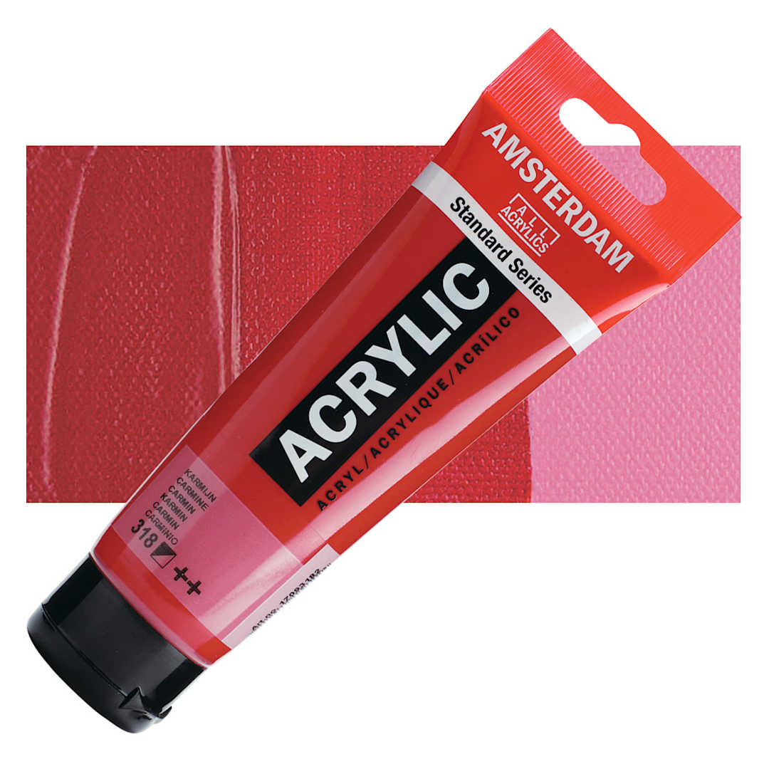 Open in modal - Amsterdam Standard Series Acrylic Paint - Carmine, 120 ml tube and swatch