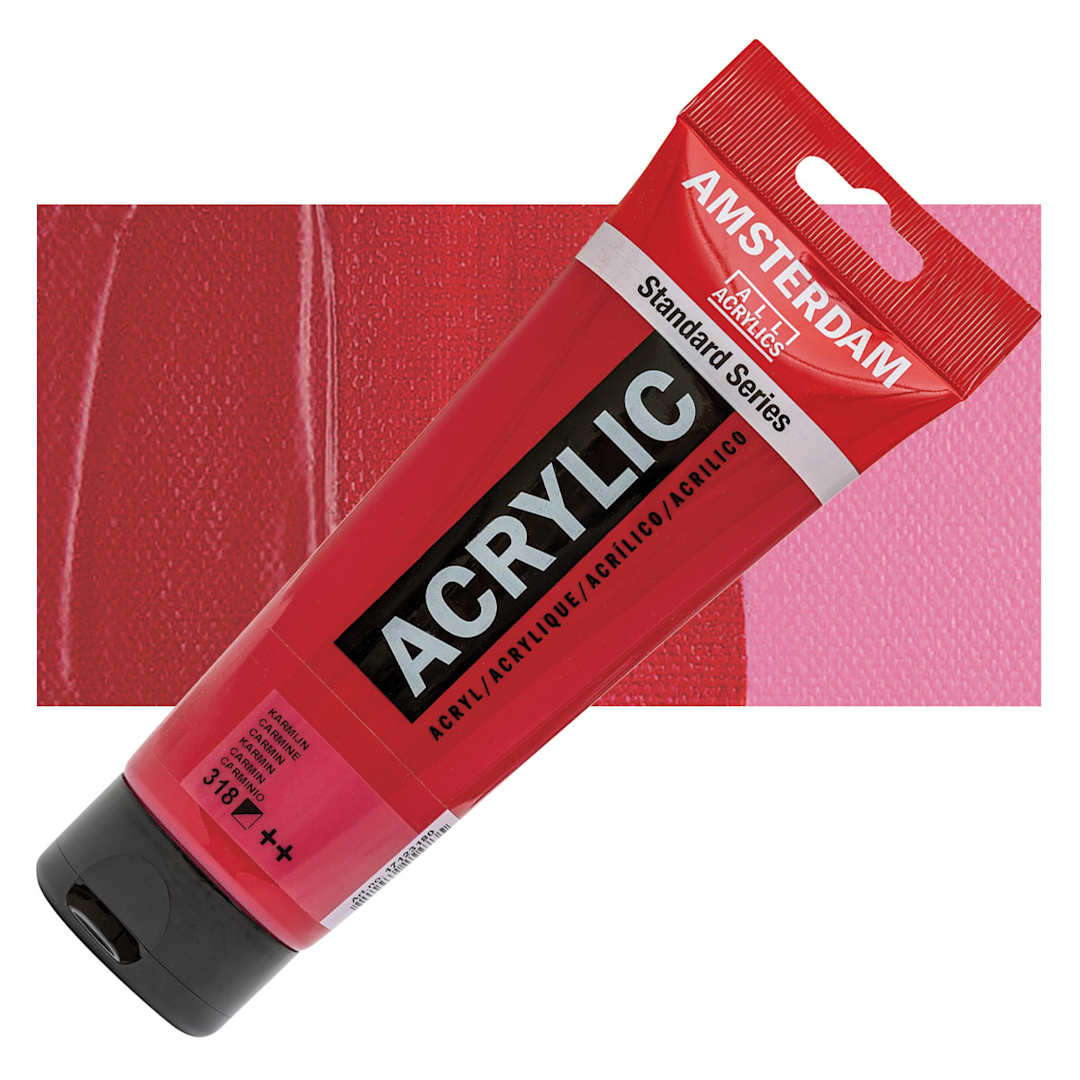 Open in modal - Amsterdam Standard Series Acrylic Paint - Carmine, 250 ml Tube and swatch