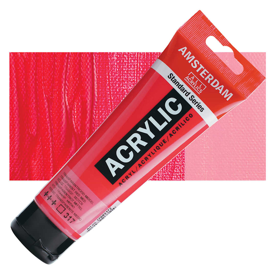 Open in modal - Amsterdam Standard Series Acrylic Paint - Transparent Red Medium, 120 ml tube and swatch