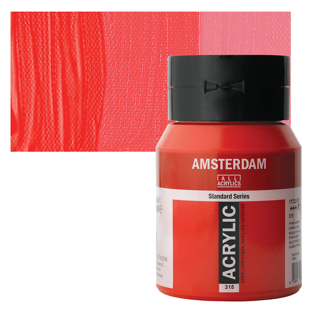 Open in modal - Amsterdam Standard Series Acrylic Paint - Pyrrole Red, 500 ml, Bottle and swatch