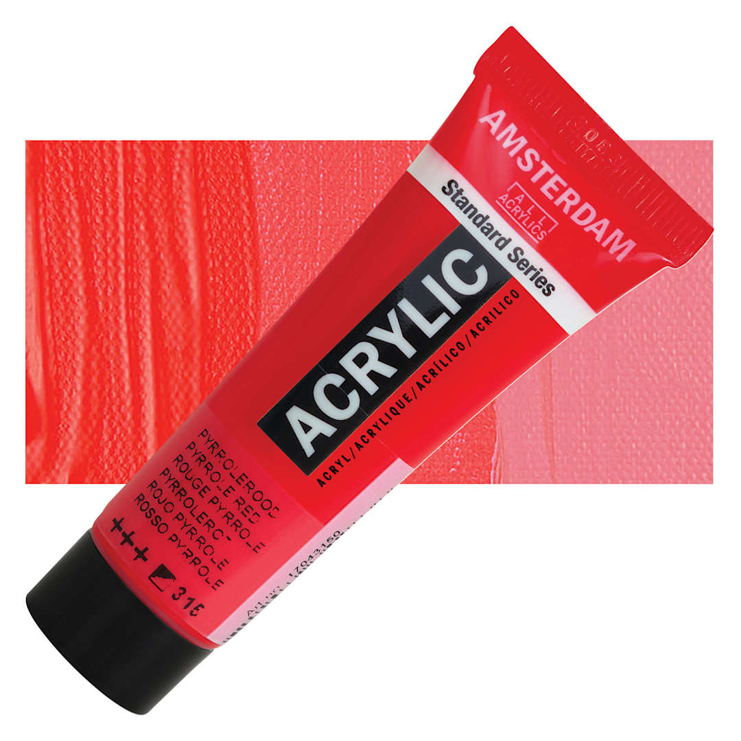 Open in modal - Amsterdam Standard Series Acrylic - Pyrrole Red, 20 ml Tube and swatch