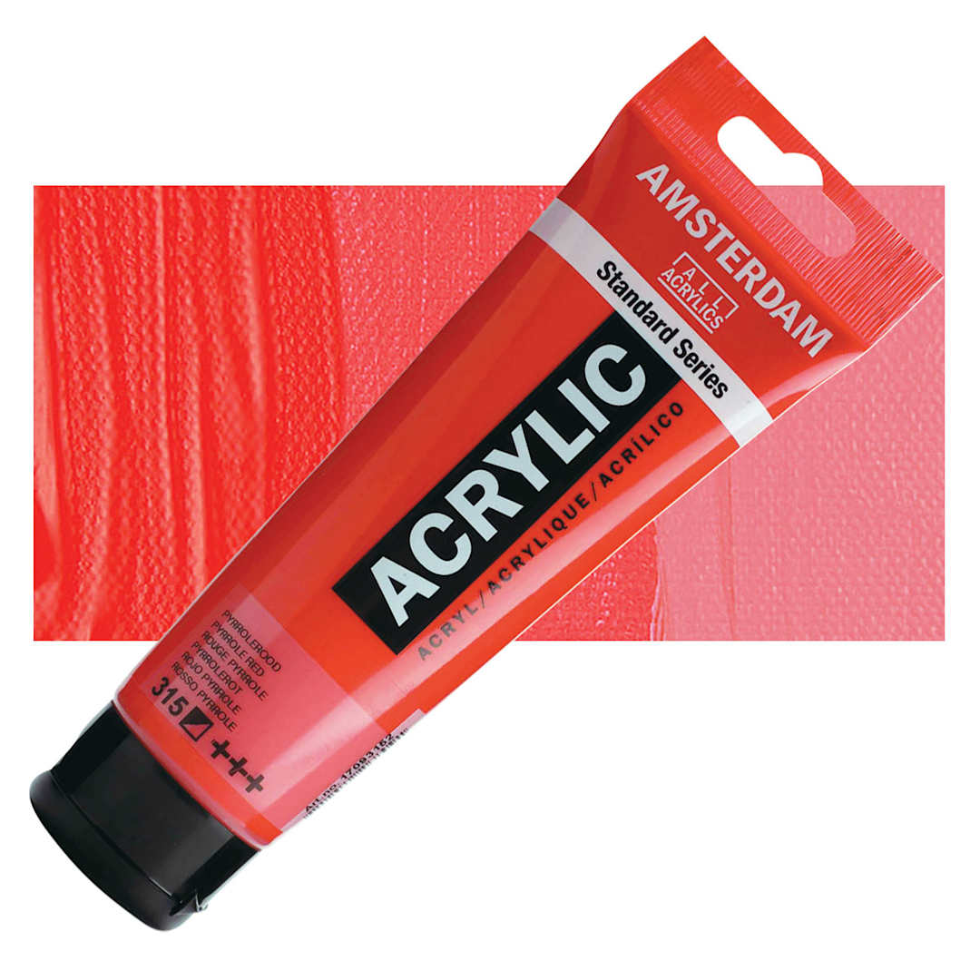 Open in modal - Amsterdam Standard Series Acrylic Paint - Pyrrole Red, 120 ml Tube and swatch