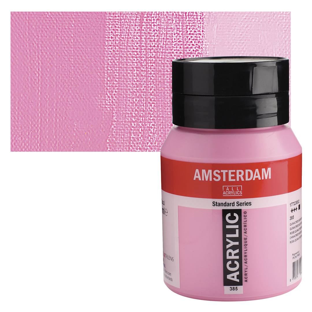 Open in modal - Amsterdam Standard Series Acrylic - Quinacridone Rose Light, 500 ml bottle and swatch