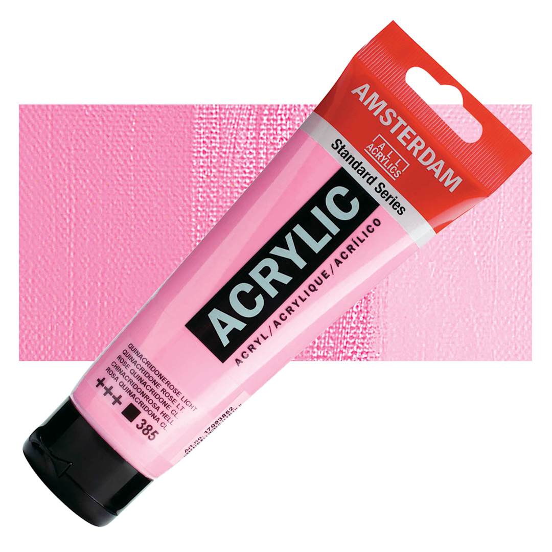 Open in modal - Amsterdam Standard Series Acrylic Paint - Quinacridone Rose Light, 120 ml Tube and swatch