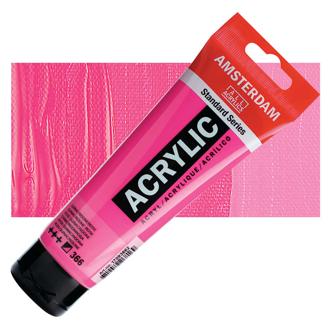 Open in modal - Amsterdam Standard Series Acrylic Paint - Quinacridone Rose, 120 ml Tube and swatch