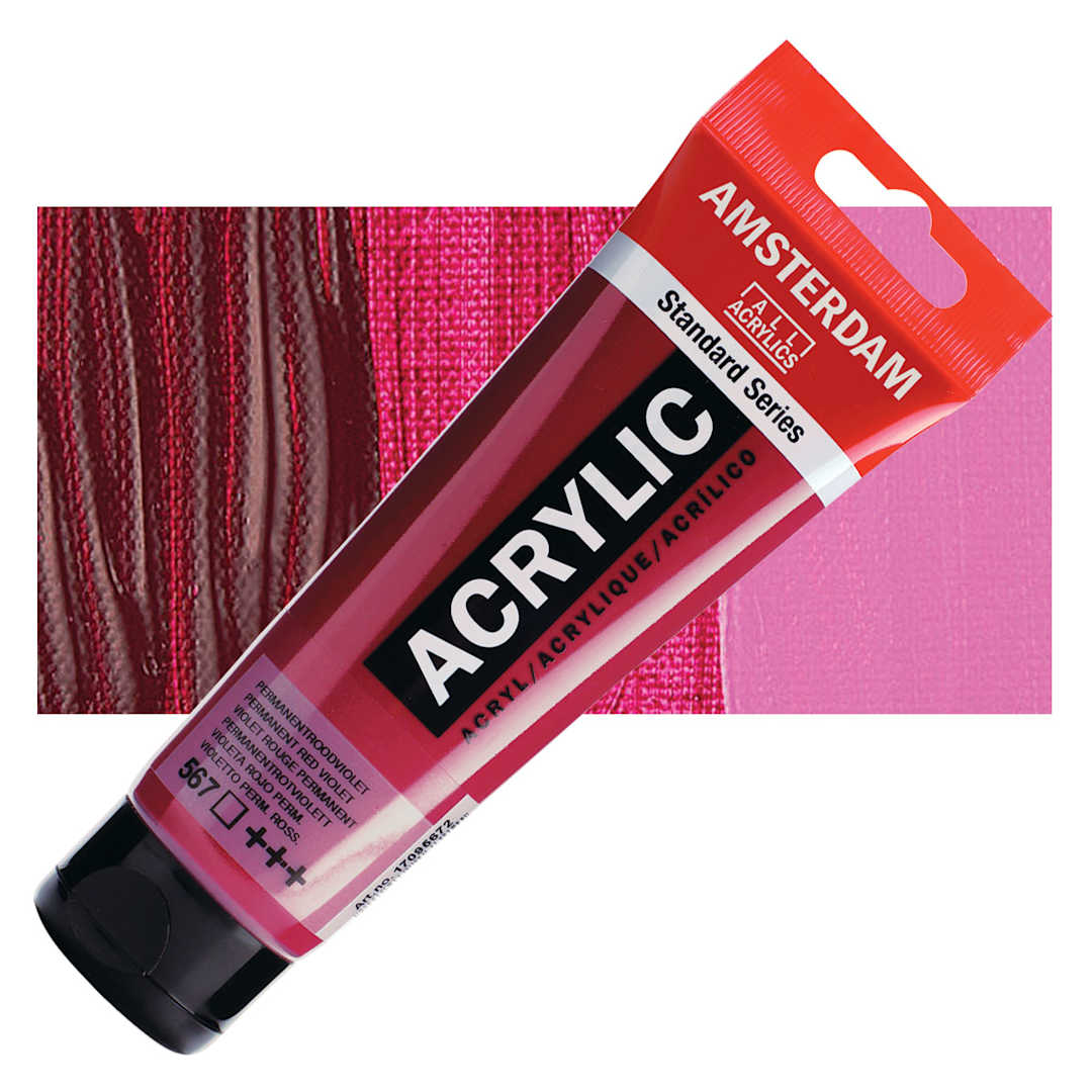 Open in modal - Amsterdam Standard Series Acrylic Paint - Permanent Red Violet, 120 ml Tube and swatch