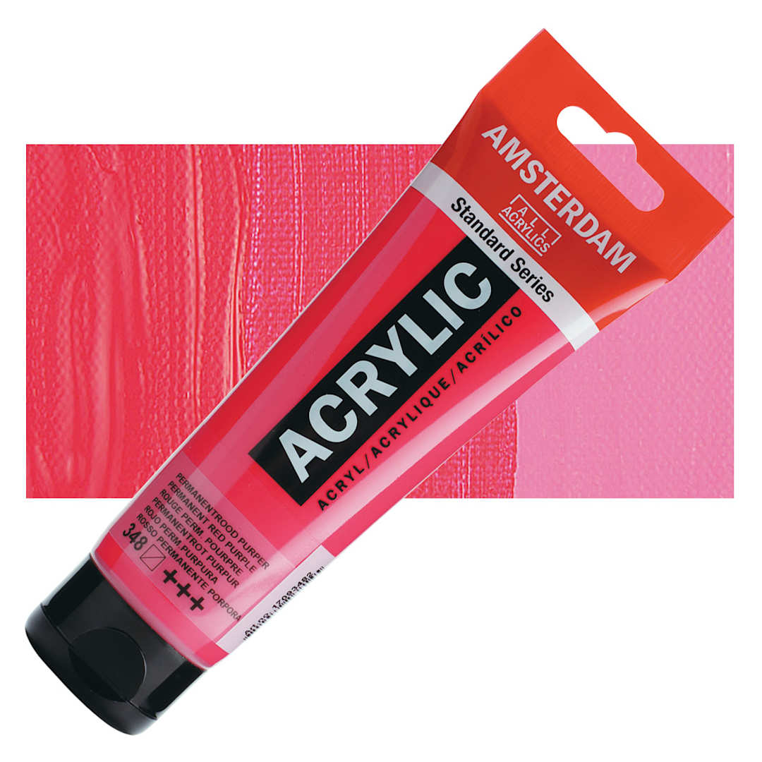 Open in modal - Amsterdam Standard Series Acrylic Paint - Permanent Red Purple, 120 ml Tube and swatch