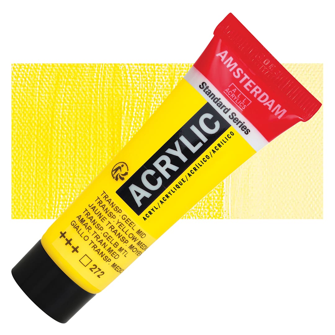 Open in modal - Amsterdam Standard Series Acrylic - Transparent Yellow Medium, 20 ml Tube and swatch