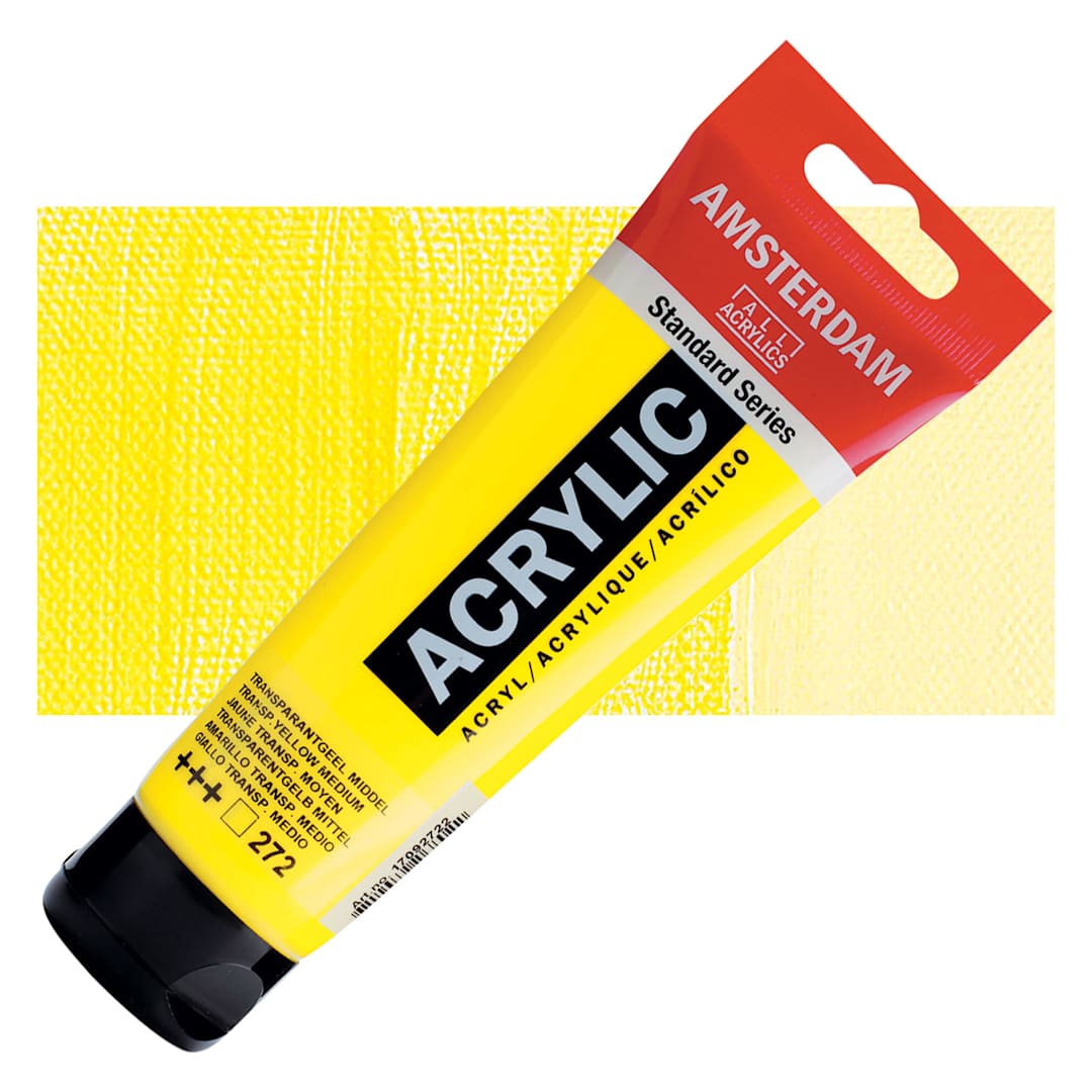 Open in modal - Amsterdam Standard Series Acrylic Paint - Transparent Yellow Medium, 120 ml, Tube and swatch
