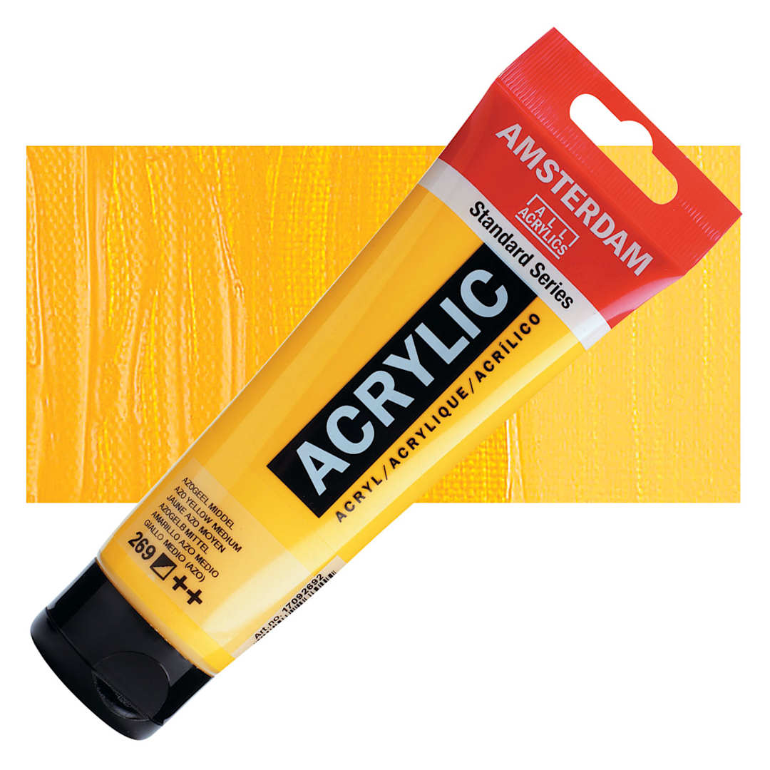 Open in modal - Amsterdam Standard Series Acrylic Paint - Azo Yellow Medium, 120 ml Tube and swatch