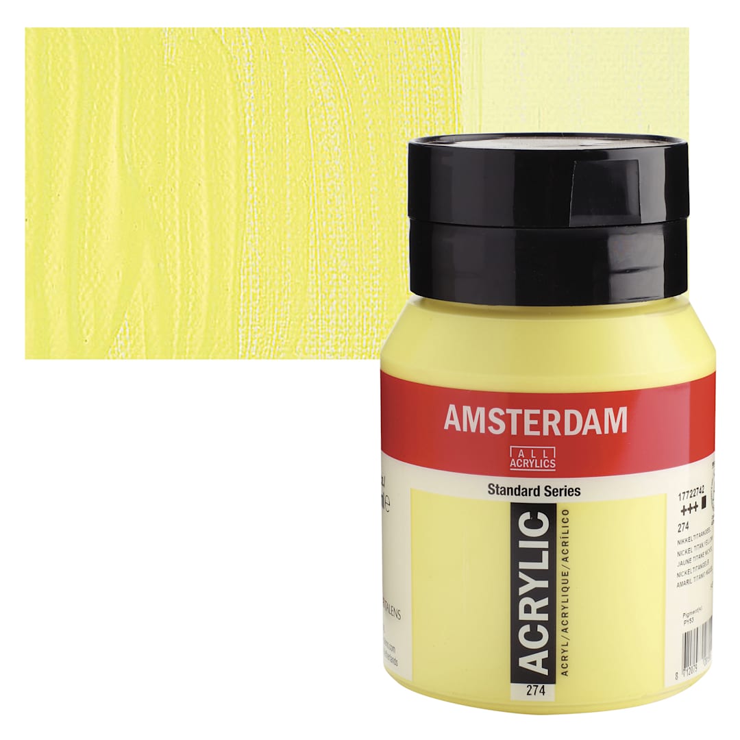 Open in modal - Amsterdam Standard Series Acrylic - Nickel Titanium Yellow, 500 ml bottle and swatch