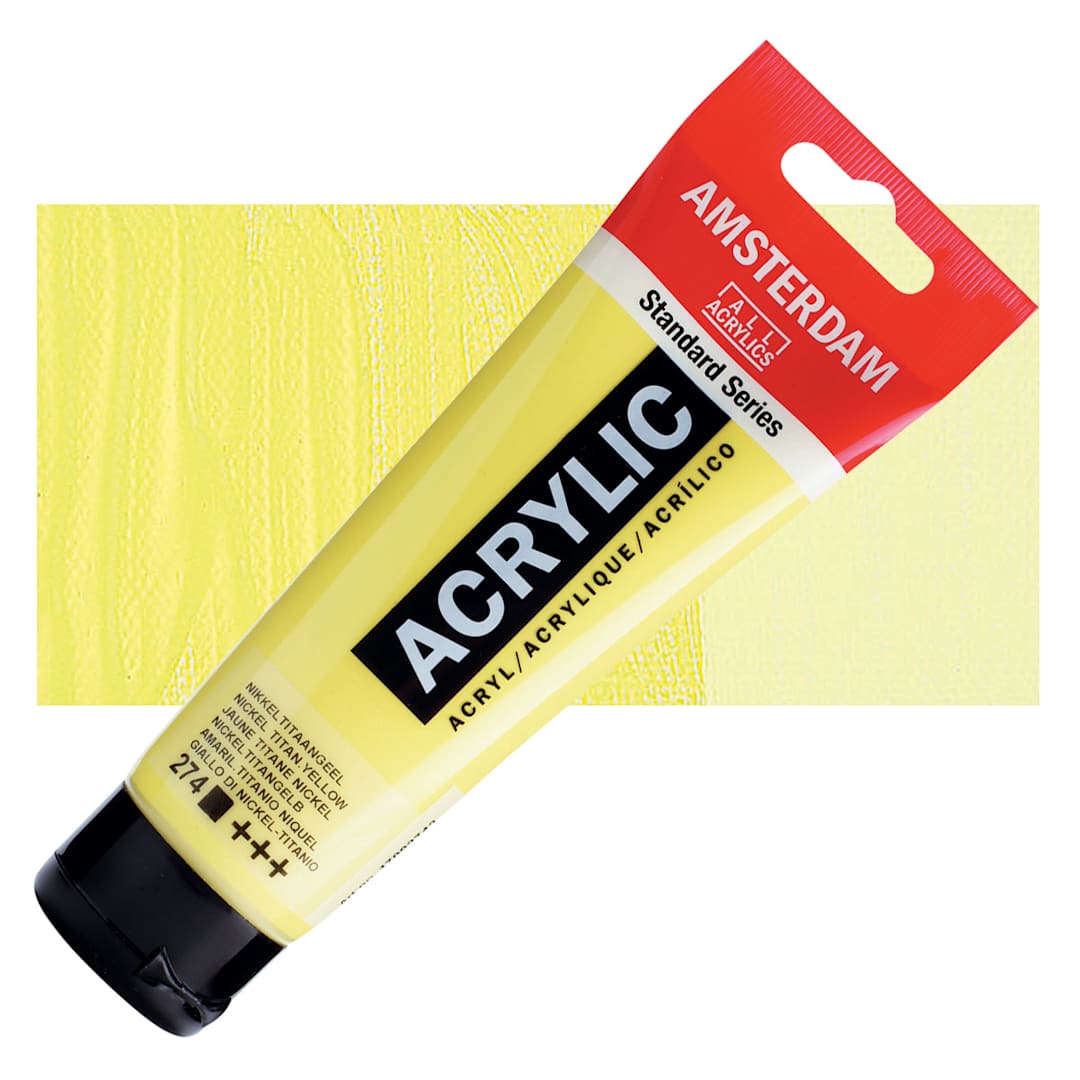 Open in modal - Amsterdam Standard Series Acrylic Paint - Nickel Titanium Yellow, 120 ml Tube and swatch