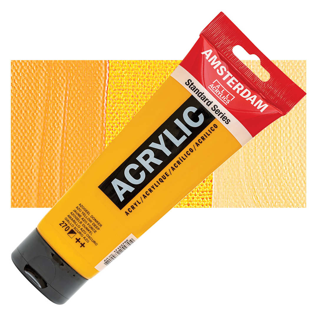 Open in modal - Amsterdam Standard Series Acrylic Paint - Azo Yellow Deep, 250 ml Tube and swatch