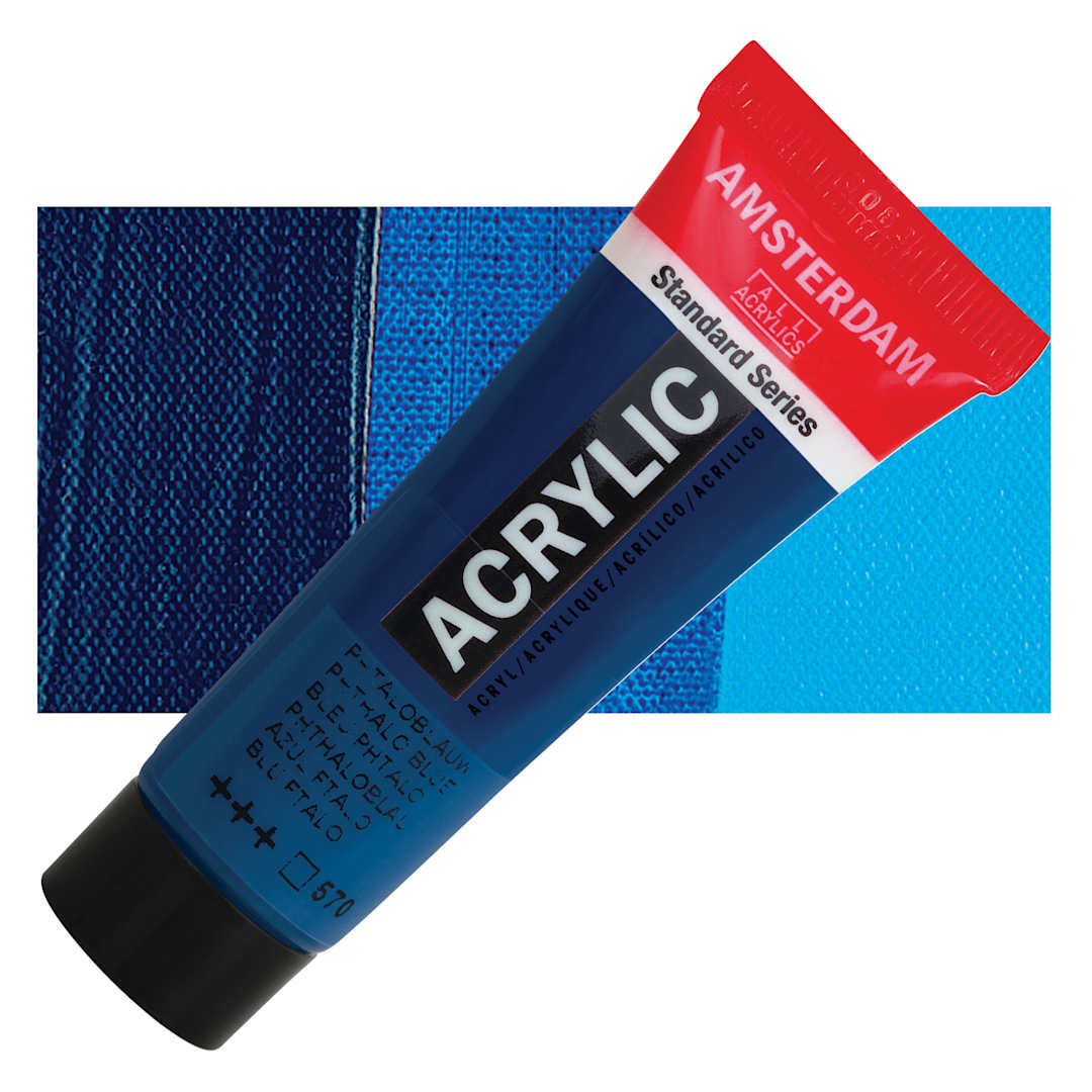 Open in modal - Amsterdam Standard Series Acrylic - Phthalo Blue, 20 ml Tube and swatch