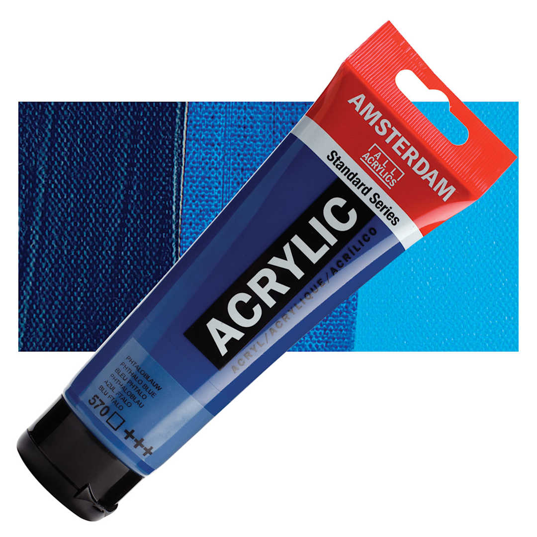 Open in modal - Amsterdam Standard Series Acrylic Paint - Phthalo Blue, 120 ml Tube and swatch