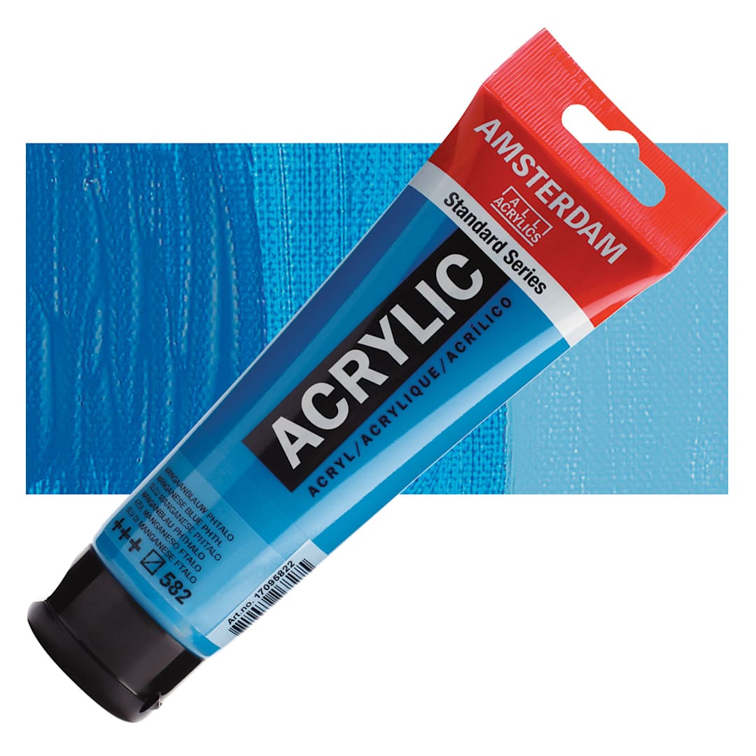 Open in modal - Amsterdam Standard Series Acrylic Paint - Manganese Blue Phthalo, 120 ml Tube and swatch