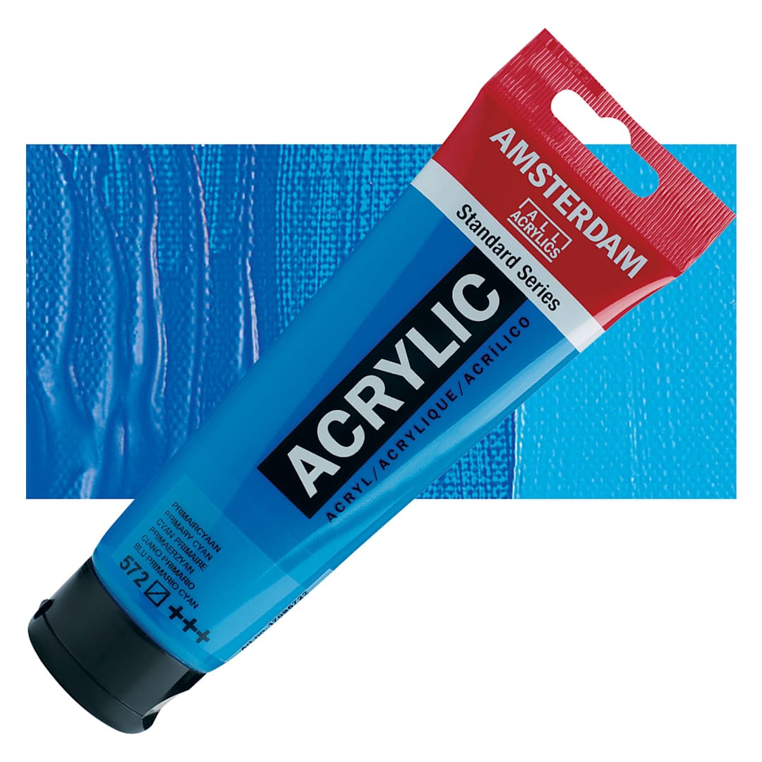 Open in modal - Amsterdam Standard Series Acrylic Paint - Primary Cyan, 120 ml, Tube and swatch