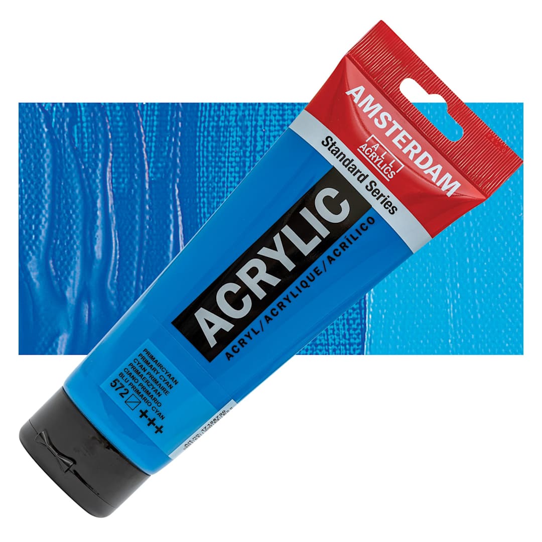 Open in modal - Amsterdam Standard Series Acrylic Paint - Primary Cyan, 250 ml, Tube and swatch