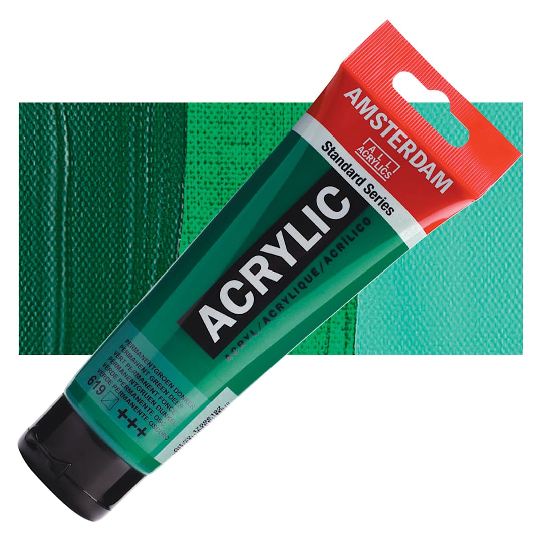 Open in modal - Amsterdam Standard Series Acrylic Paint - Permanent Green Deep, 120 ml Tube and swatch