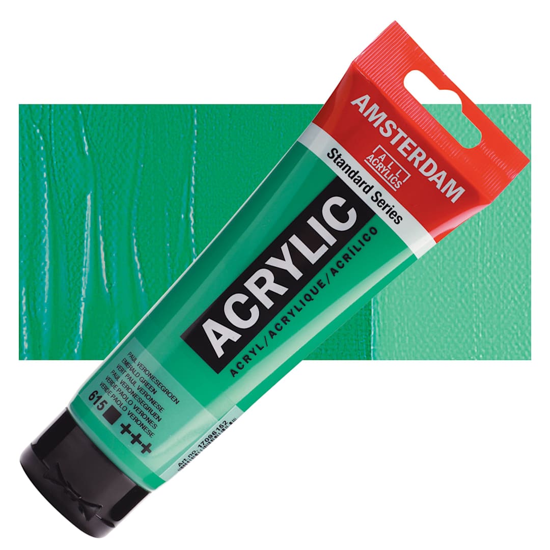 Open in modal - Amsterdam Standard Series Acrylic Paint - Emerald Green, 120 ml Tube and swatch