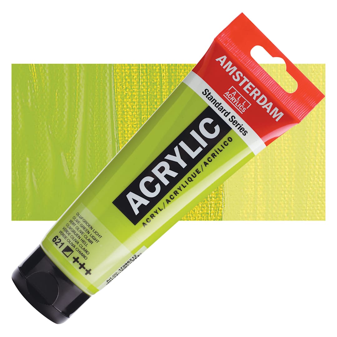 Open in modal - Amsterdam Standard Series Acrylic Paint - Olive Green Light, 120 ml Tube and swatch
