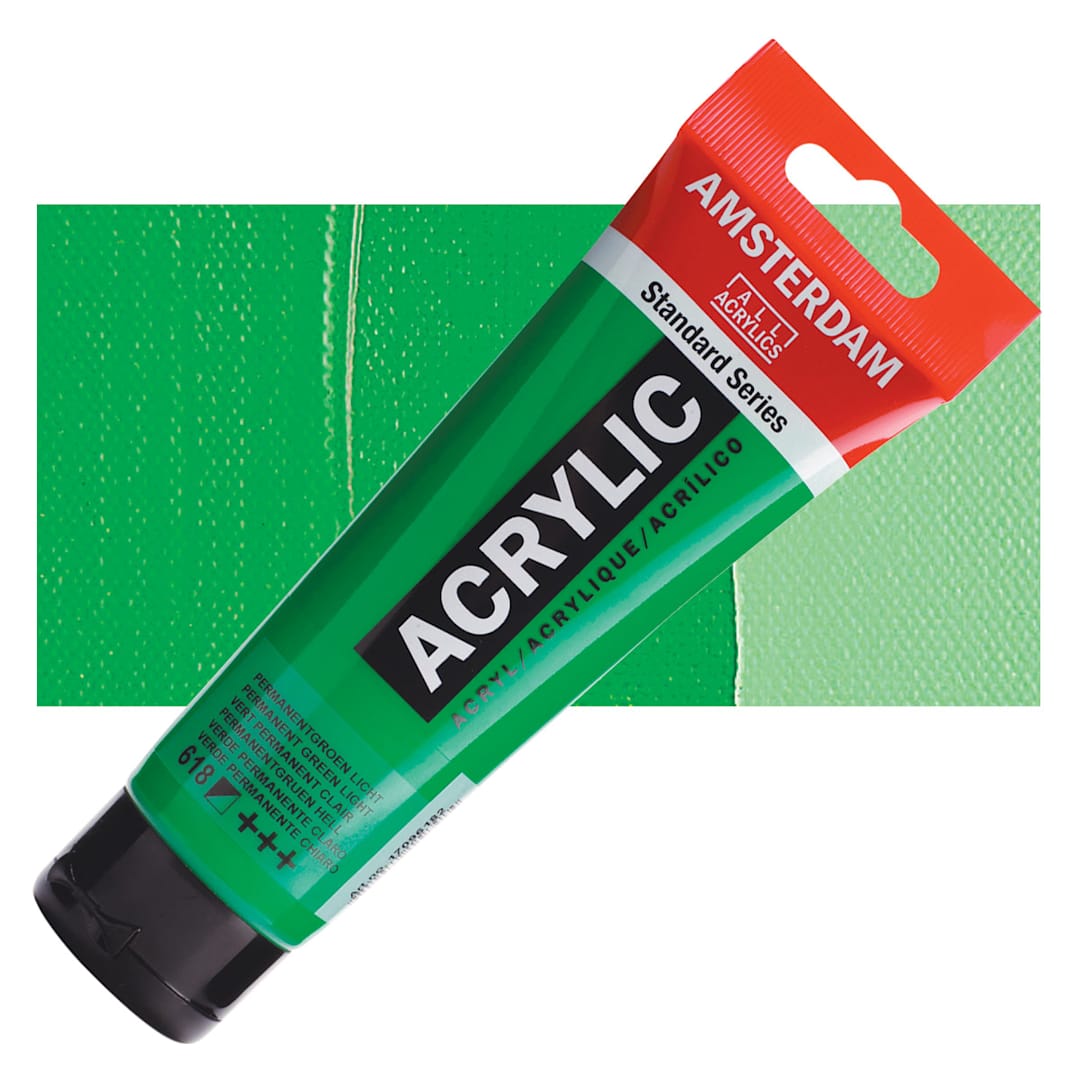 Open in modal - Amsterdam Standard Series Acrylic Paint - Permanent Green Light, 120 ml Tube and swatch