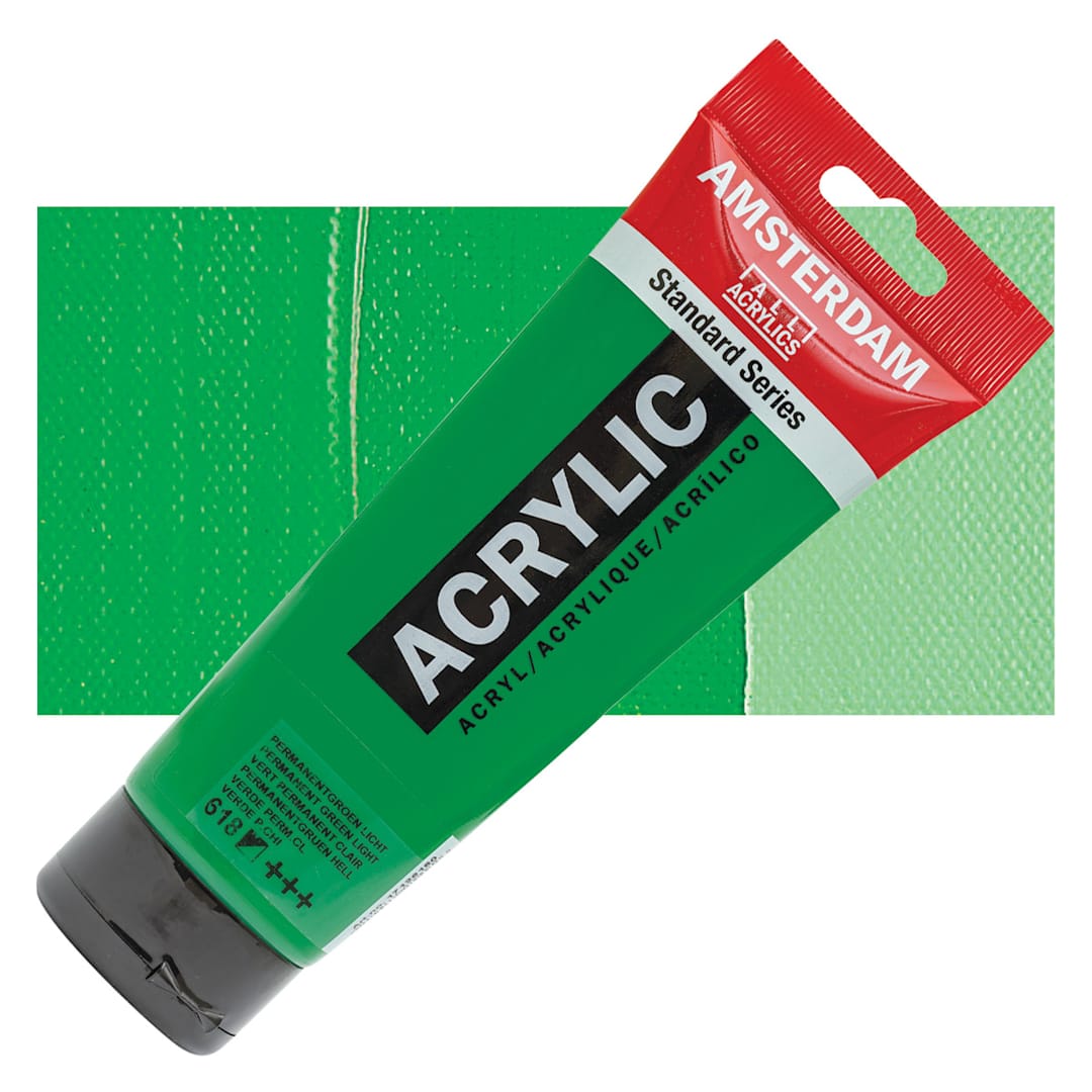 Open in modal - Amsterdam Standard Series Acrylic Paint - Permanent Green Light, 250 ml Tube and swatch