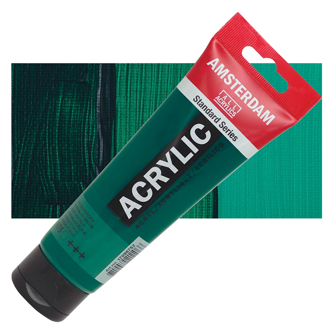Open in modal - Amsterdam Standard Series Acrylic Paint - Phthalo Green, 120 ml tube and swatch