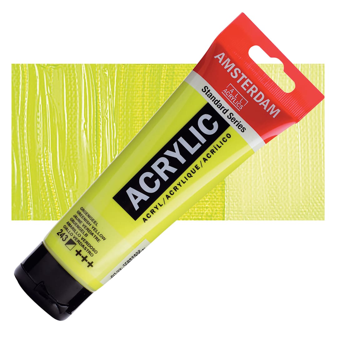 Open in modal - Amsterdam Standard Series Acrylic Paint - Greenish Yellow, 120 ml Tube and swatch