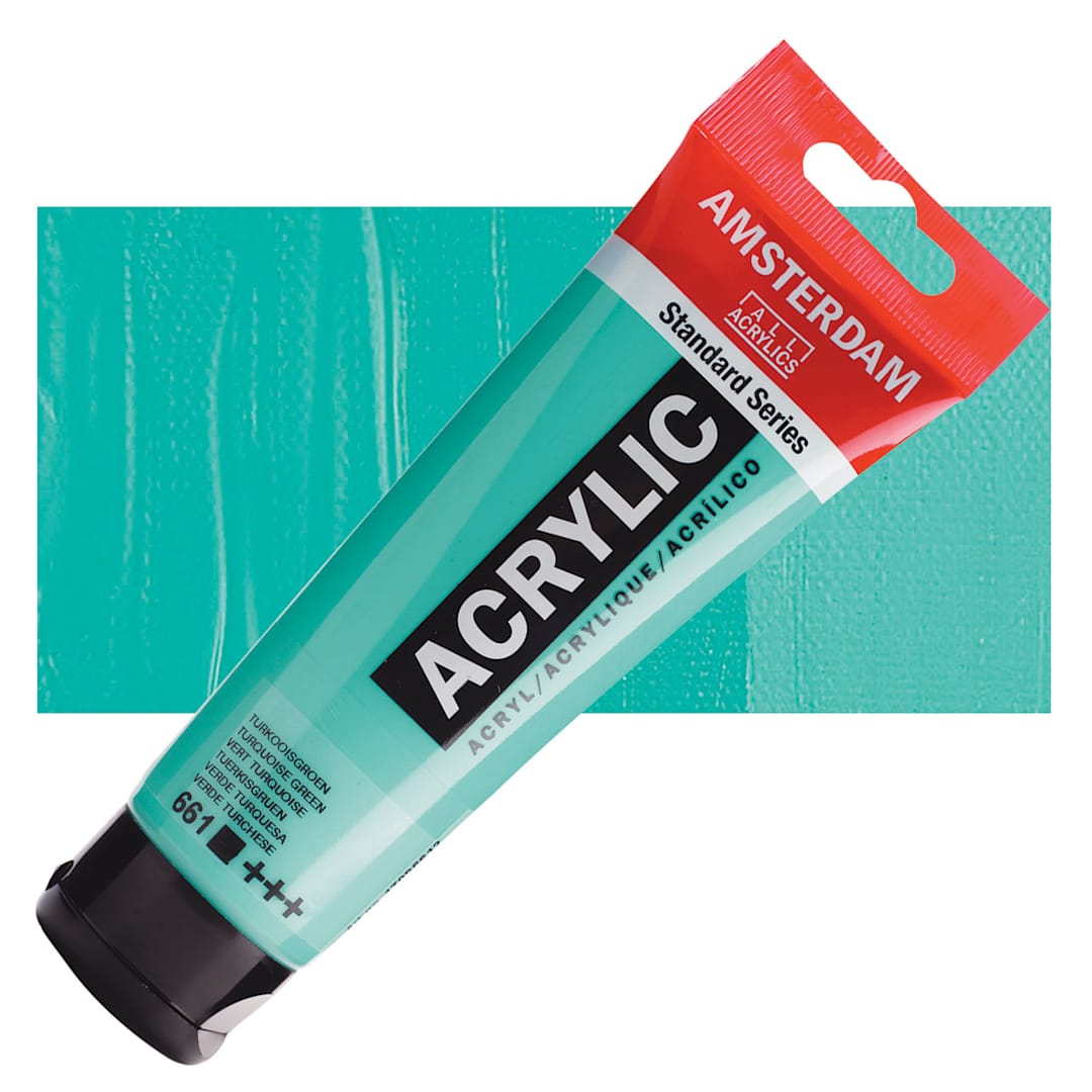 Open in modal - Amsterdam Standard Series Acrylic Paint - Turquoise Green, 120 ml Tube and swatch