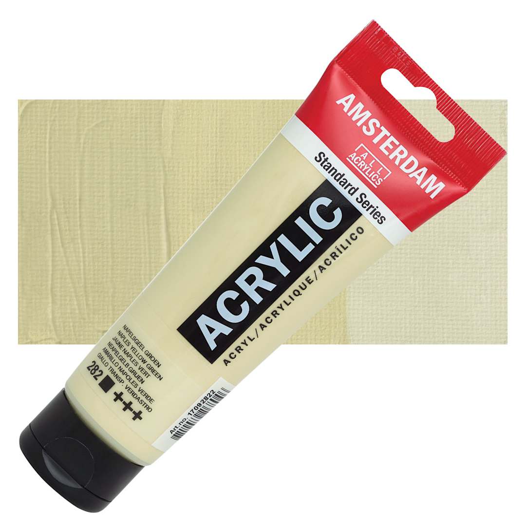 Open in modal - Amsterdam Standard Series Acrylic Paint - Naples Yellow Green, 120 ml tube and swatch