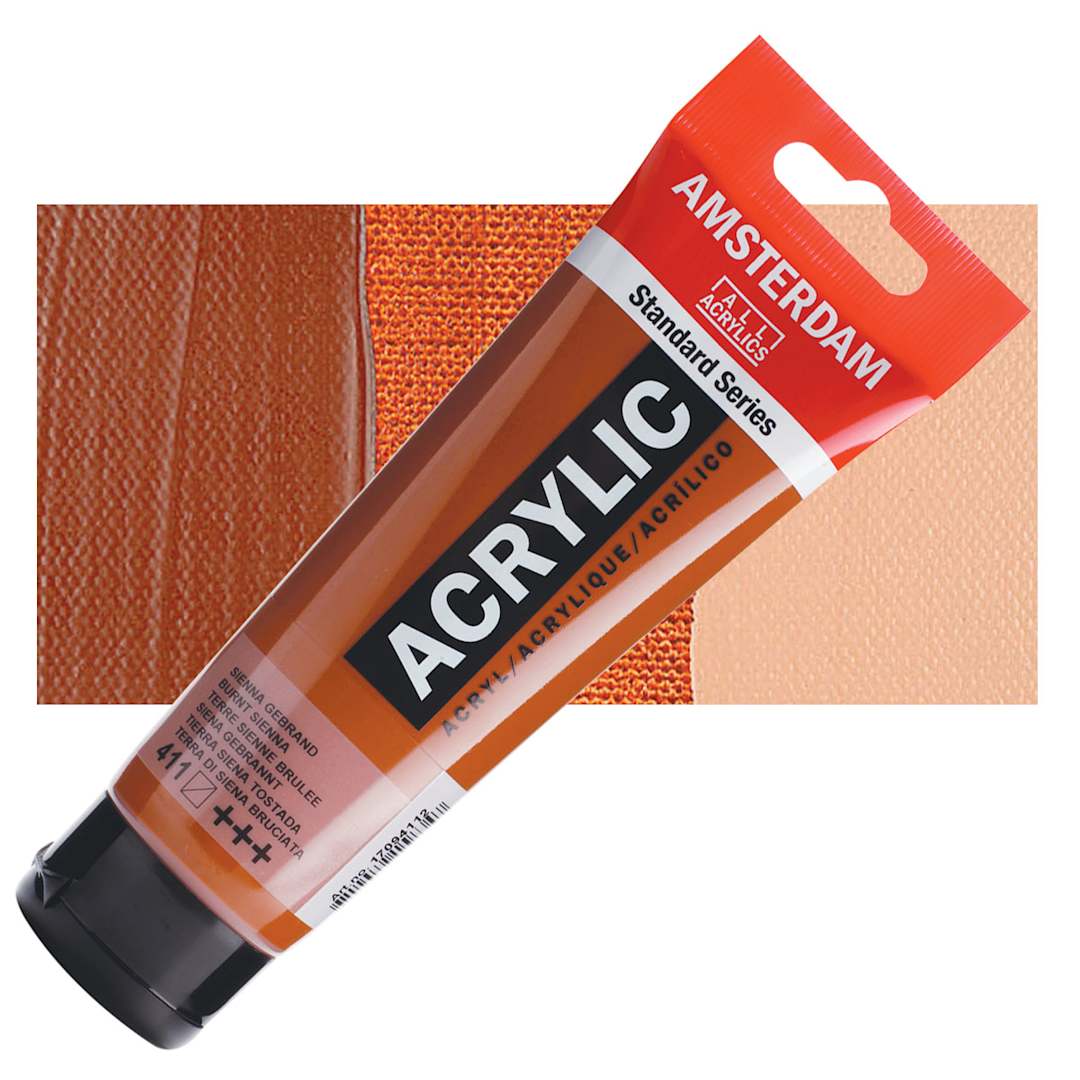 Open in modal - Amsterdam Standard Series Acrylic Paint - Burnt Sienna, 120 ml Tube and swatch