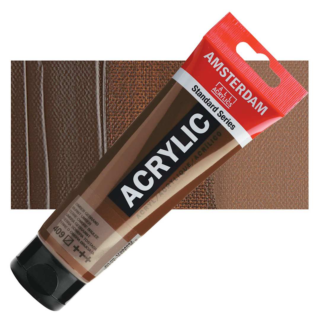 Open in modal - Amsterdam Standard Series Acrylic Paint - Burnt Umber, 120 ml Tube and swatch