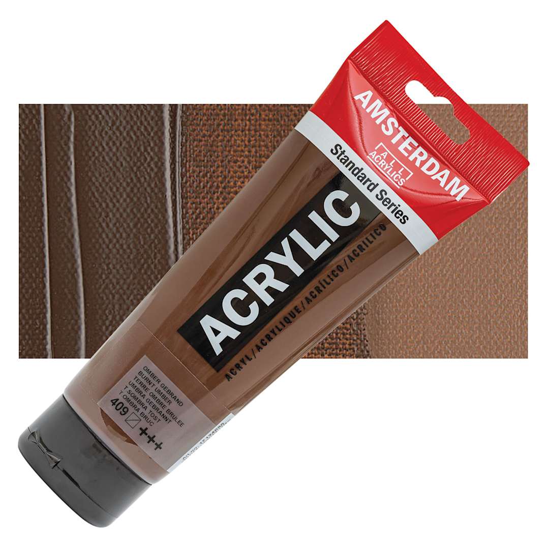 Open in modal - Amsterdam Standard Series Acrylic Paint - Burnt Umber, 250 ml Tube and swatch