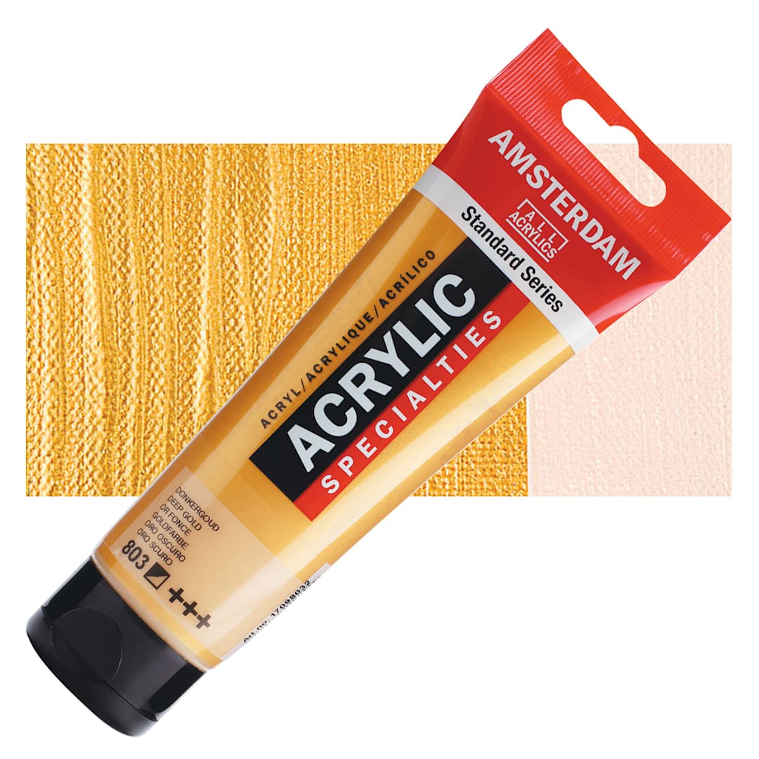 Open in modal - Amsterdam Standard Series Acrylic Paint - Metallic Deep Gold, 120 ml Tube and swatch